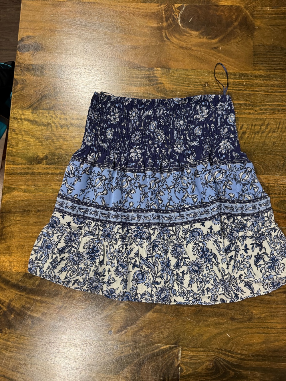 Aqua Girls XL Blue and White Tiered Floral Mini Skirt